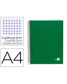 Cuaderno espiral liderpapel a4 micro papercoat tapa forrada 140h 75 gr cuadro5mm 5 bandas 4 taladros verde