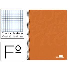 Cuaderno espiral liderpapel folio write tapa blanda 80h 60gr cuadro 4mm con margen color naranja