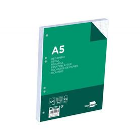 Recambio liderpapel din a5 100 h 100g/m2 cuadro 5mm con margen 6 taladros