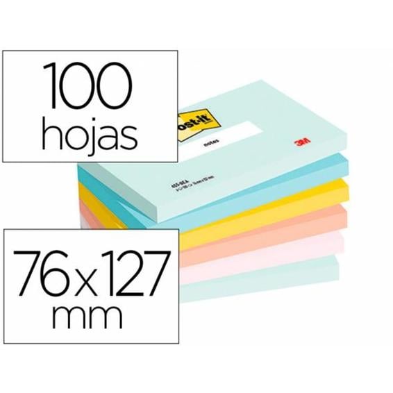 Bloc de notas adhesivas quita y pon beachside 100% pefc 76x127 mm 100 hojas pack de 6 unidades