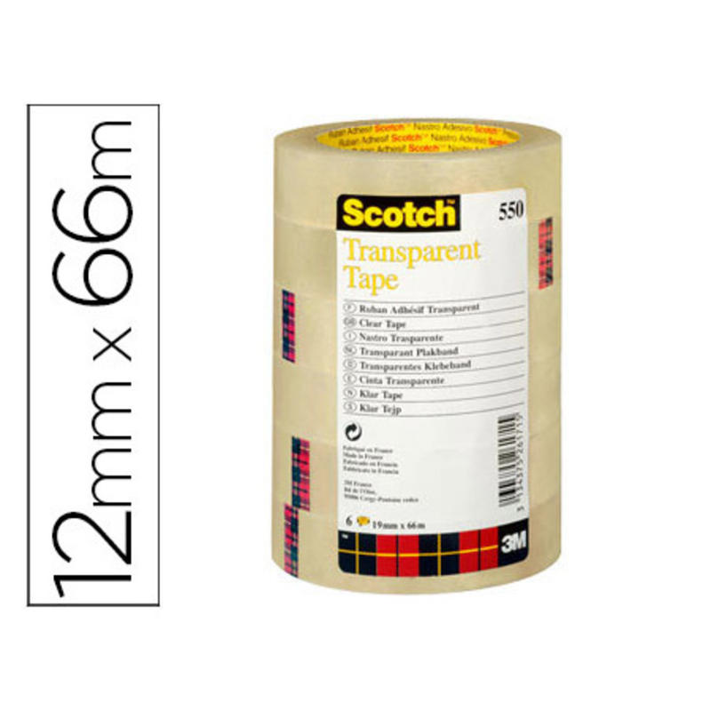 Cinta adhesiva scotch transparente 12mmx66 mt pack de 12