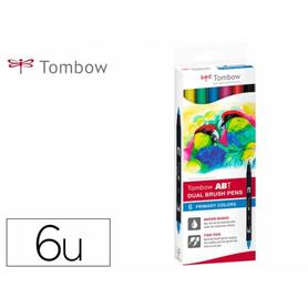 165196 - Rotulador tombow acuarelable doble punta fina/pincel colores primarios caja de 6 unidades colores surtidos