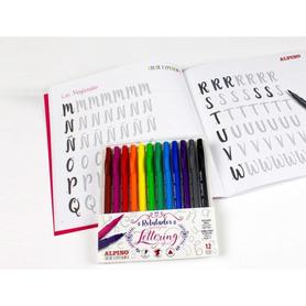 AR001052 - Set de dibujo alpino iniciacion al lettering 12 rotuladores punta fina y punta pincel colores surtidos