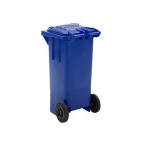 Papelera contenedor q-connect plastico con tapadera 100l color azul 800x510x525 mm con ruedas