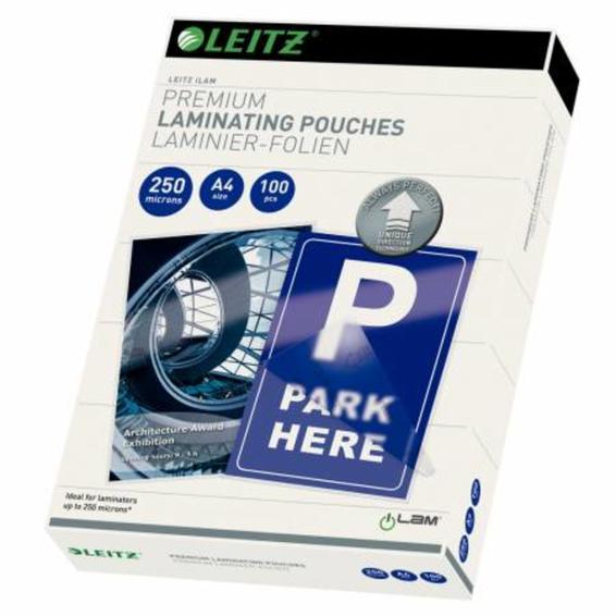 Bolsas de plastificación prémium iLAM de Leitz con UDT A4, 250 micras