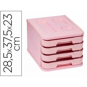 1000M-32 - Fichero cajones de sobremesa faibo plastico 100% reciclable 4 cajones rosa pastel 28,5x37,5x23 cm