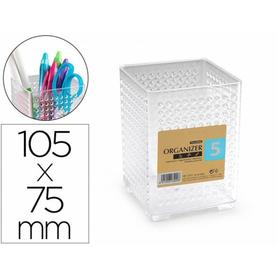 12757 - Cubilete portalapices plastiforte organizer cuadrado transparente n 5 75x75x105 mm