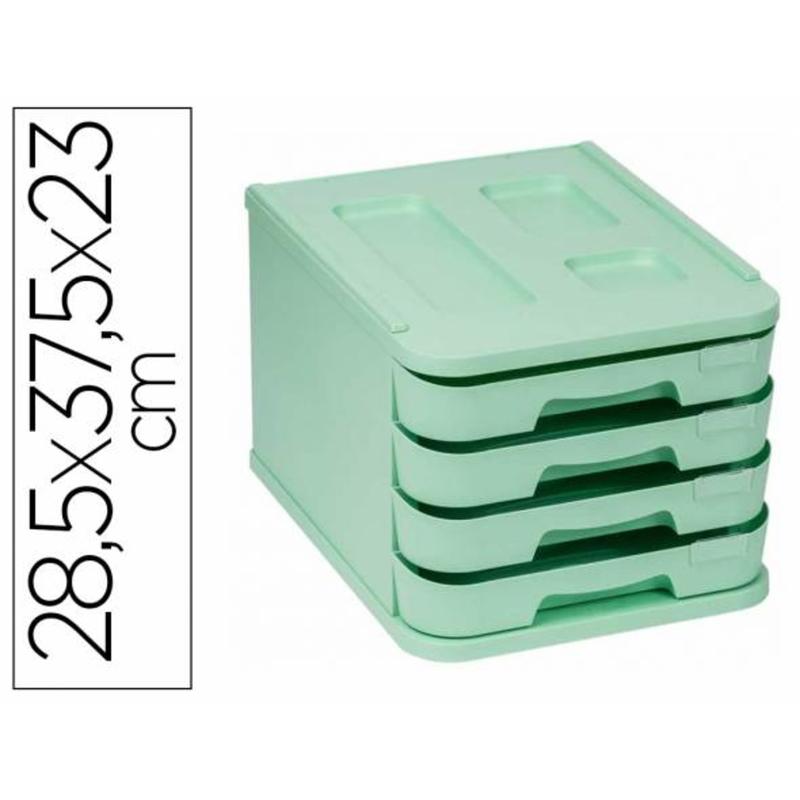 1000M-34 - Fichero cajones de sobremesa faibo plastico 100% reciclable 4 cajones verde pastel 28,5x37,5x23 cm