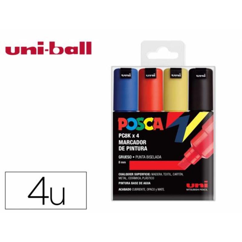 Compra 182634676 - Rotulador uni posca pc-8k/4c marcador de pintura punta  biselada 8 mm estuche de 4 unidades colores basicos