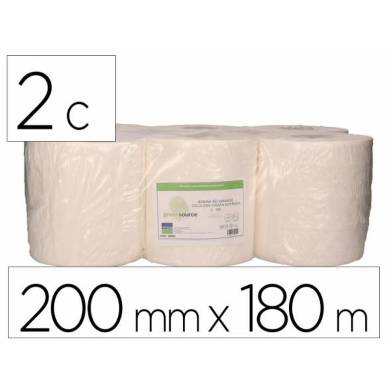 39959 - Papel secamanos bunzl greensource 2 capas celulosa blanca 200 mm x 180 mt paquete de 6 rollos