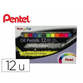 PHN-MF12 - Lapices pentel oil pastel caja de 6 colores metalicos y 6 colores fluorescente