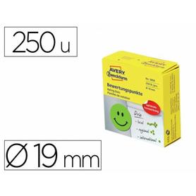Etiqueta adhesiva avery smile verde sonriente 19 mm rollo de 250 unidades - 3858