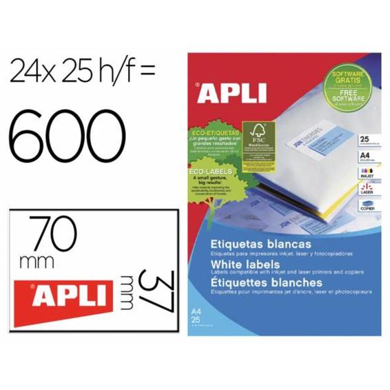 Etiqueta adhesiva apli 1212 70x37 mm para fotocopiadora laser ink-jet caja de 25 hojas - 1212