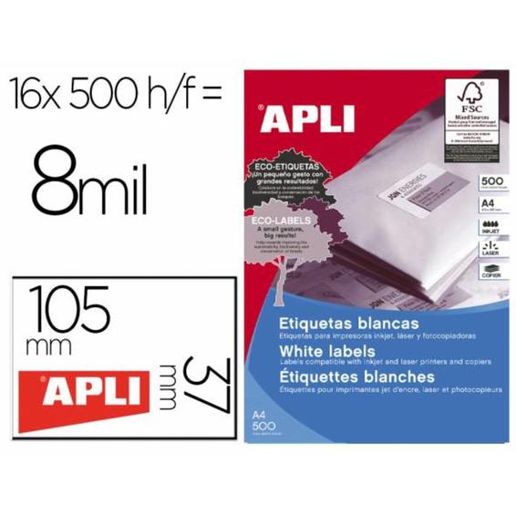 Etiqueta adhesiva apli 1785 105x37 mm para fotocopiadora laser ink-jet caja de 500 hojas - 1785