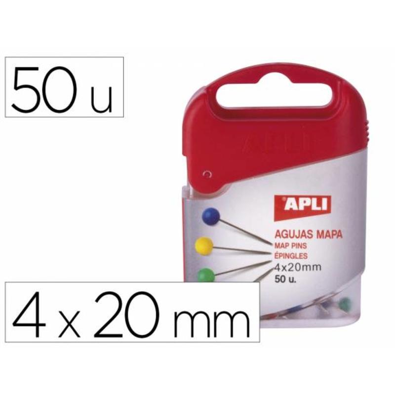 Agujas señalizadoras apli mapas 4 x 20 mm caja de 50 unidades colores surtidos - 12348