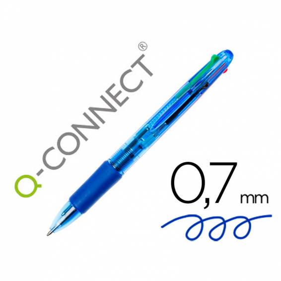 Boligrafo q-connect 4 en 1 tinta 4 colores retractil con sujecion de caucho