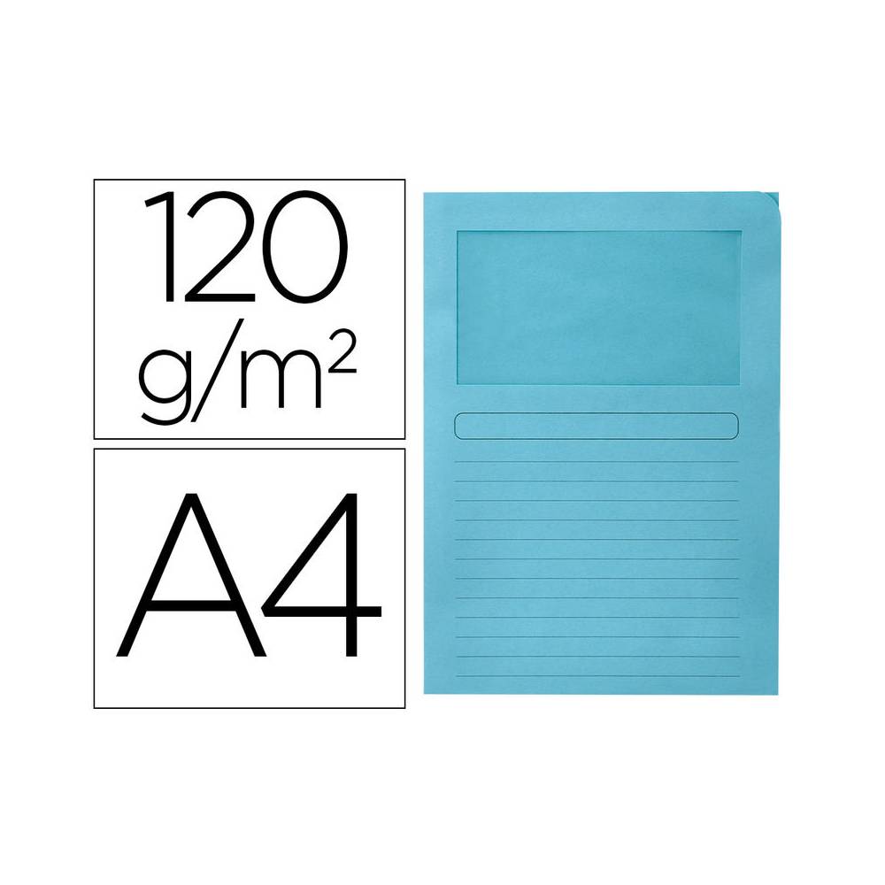 Subcarpeta cartulina q-connect din a4 azul con ventana transparente 120 gr