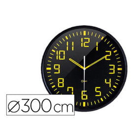 Reloj orium de pared analogico digito grande amarillo fondo negro diametro 30 cm