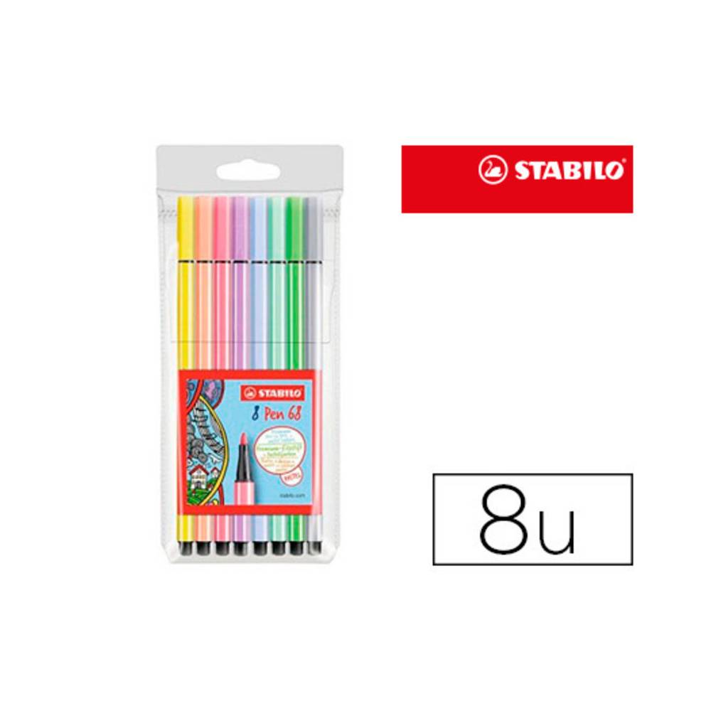 Rotulador stabilo acuarelable pen 68 estuche de 8 colores surtidos pastel