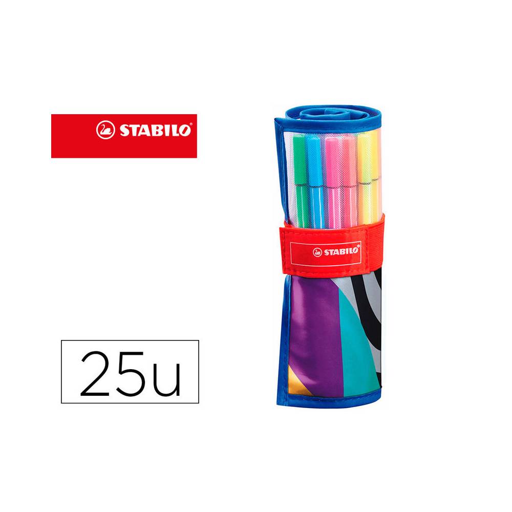 Rotulador stabilo punta de fibra pen 68 arty estuche rollerset de 25 unidades colores surtidos