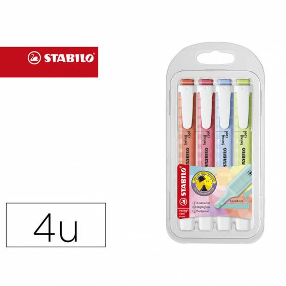 Rotulador stabilo fluorescente swing cool pastel estuche de 4 unidades colores surtidos