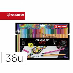 Rotulador stabilo point 88 / acuarelable pen 68 arty line estuche carton 36 unidades colores surtidos