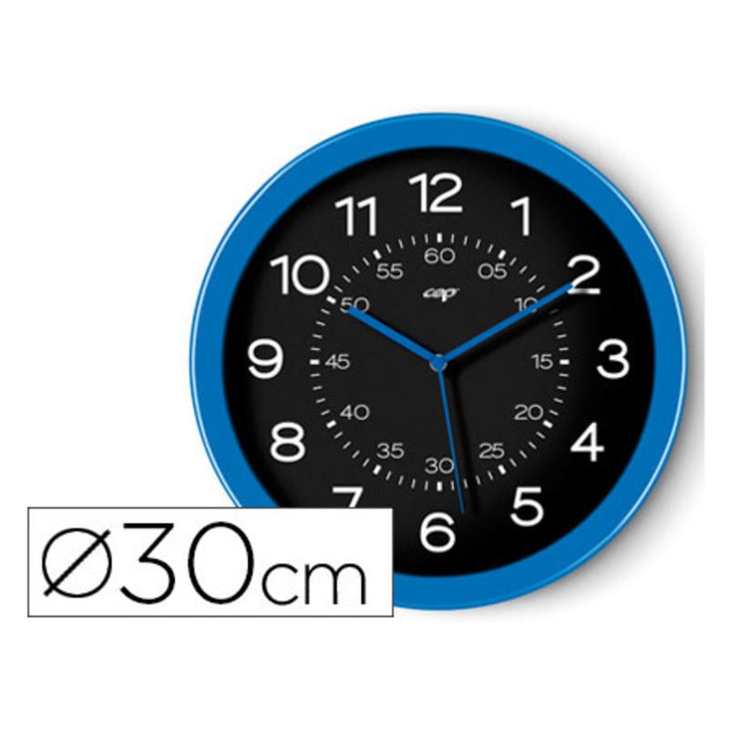 Reloj cep de pared plastico oficina redondo 30 cm de diametro color azul y esfera color negro