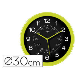 Reloj cep de pared plastico oficina redondo 30 cm de diametro color verde y esfera color negro