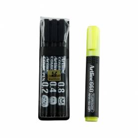 Rotulador artline comic pen calibrado micrometrico negro bolsa de 3 uds 0,2 0,4 0,8 + permanente 853