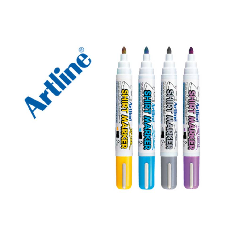 Rotulador artline camiseta ekt-2 amarillo,gris,celeste y violeta punta redonda 2 mm uso en camiseta caja de 4