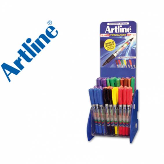 Rotulador artline marcador permanente ek-041t doble punta 0,4 y 1 mm expositor de 72 unidades colores surtidos