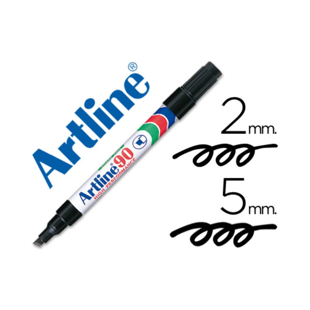 Rotulador artline marcador permanente ek-90 negro punta biselada 5 mm papel metal y cristal