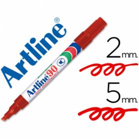 Rotulador artline marcador permanente ek-90 rojo punta biselada 5 mm papel metal y cristal