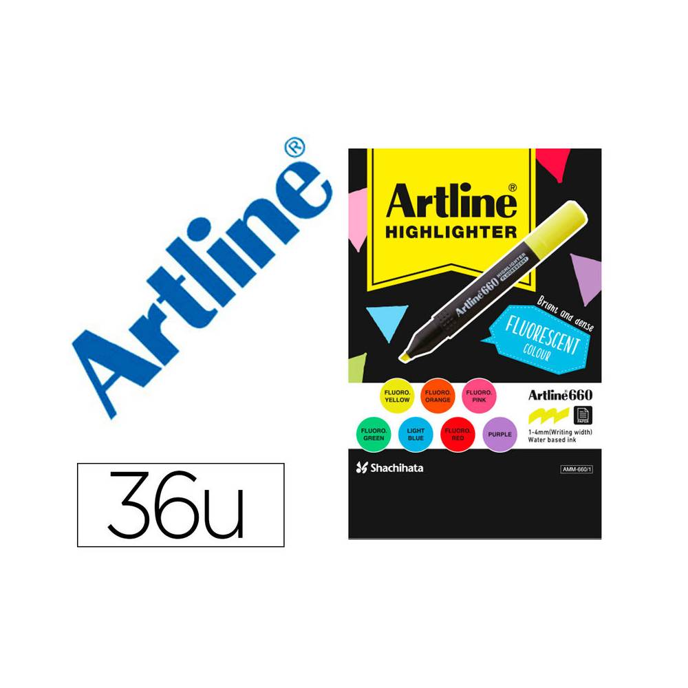 Rotulador artline fluorescente ek-660 expositor de 36 unidades colores surtidos