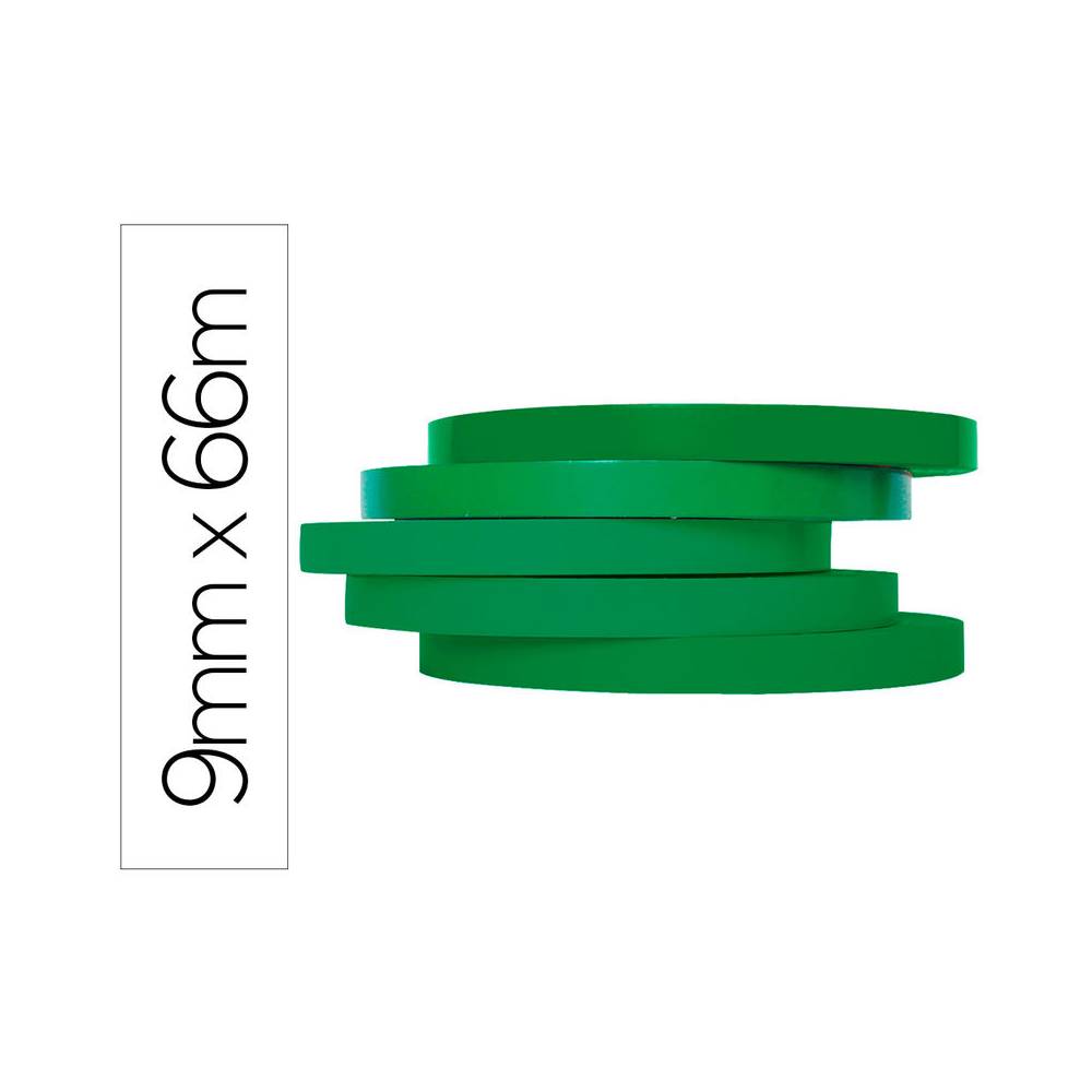 Cinta adhesiva q-connect 66m x 9mm verde para cerrar bolsas