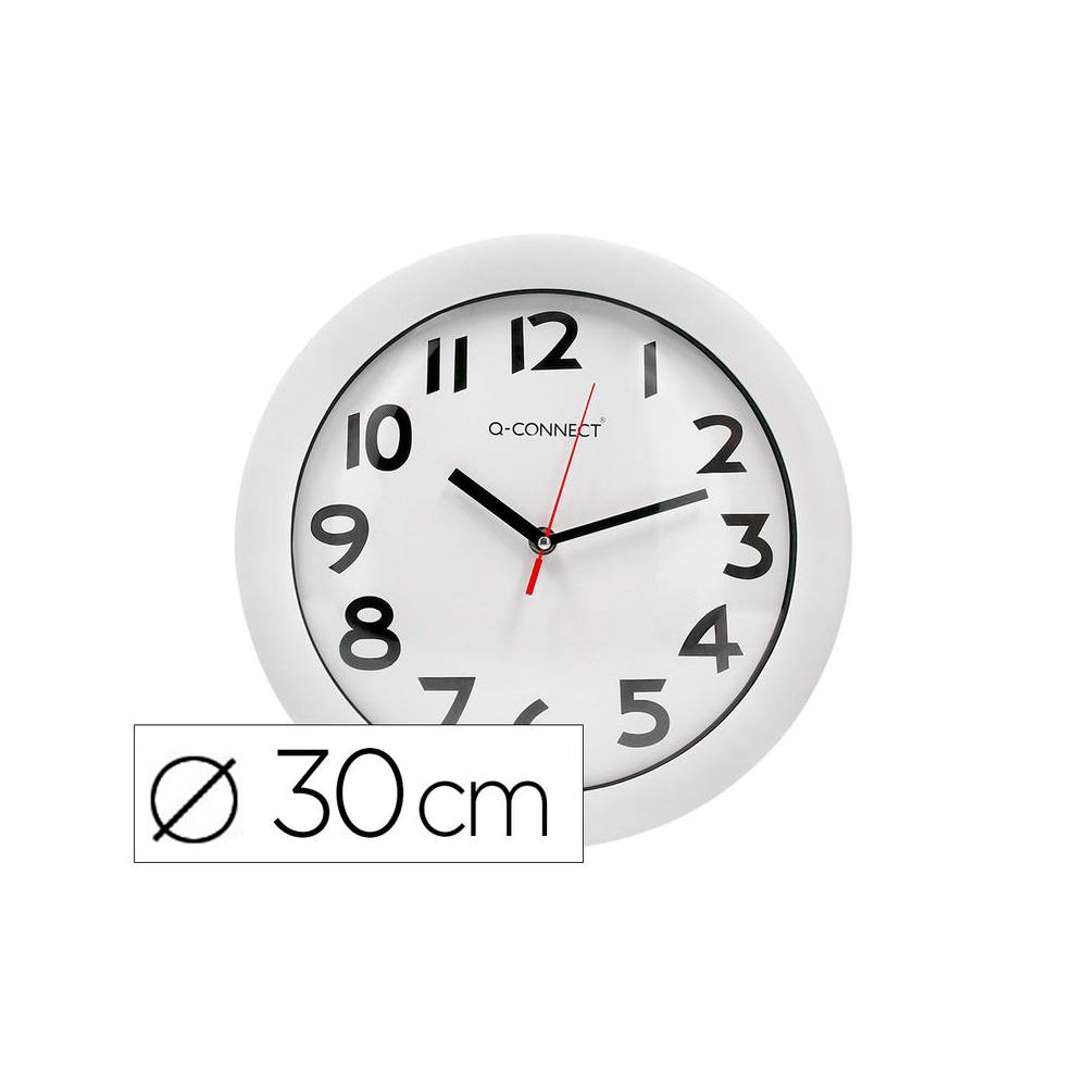 Reloj q-connect de pared plastico oficina redondo 30 cm marco blanco