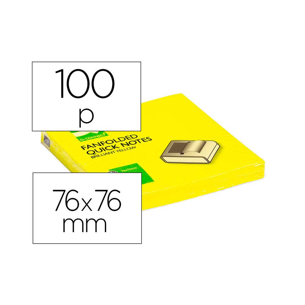 Bloc de notas adhesivas quita y pon q-connect 76x76 mm amarillo neon zig-zag