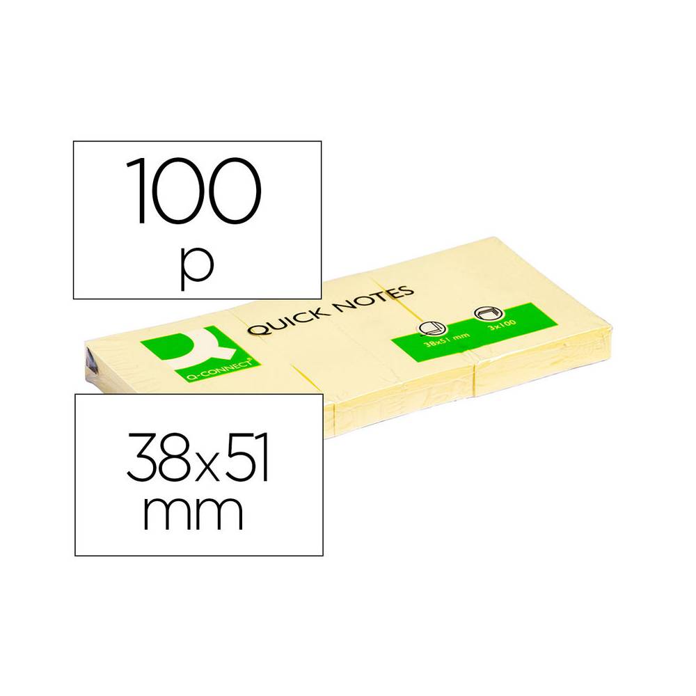 Bloc de notas adhesivas quita y pon q-connect 38x51 mm con 100 hojas