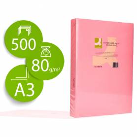 Papel color q-connect din a3 80gr rosa neon paquete de 500 hojas