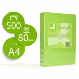 Papel color q-connect din a4 80gr verde neon paquete de 500 hojas