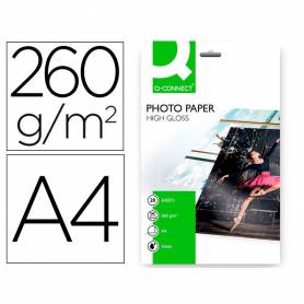 Papel q-connect foto glossy kf02163 din a4 alta calidad digital photo -para ink-jet bolsa de 20 hojas de 260 gr