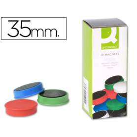 Imanes para sujecion q-connect ideal para pizarras magneticas35 mm colores surtidos caja de 10 unidades