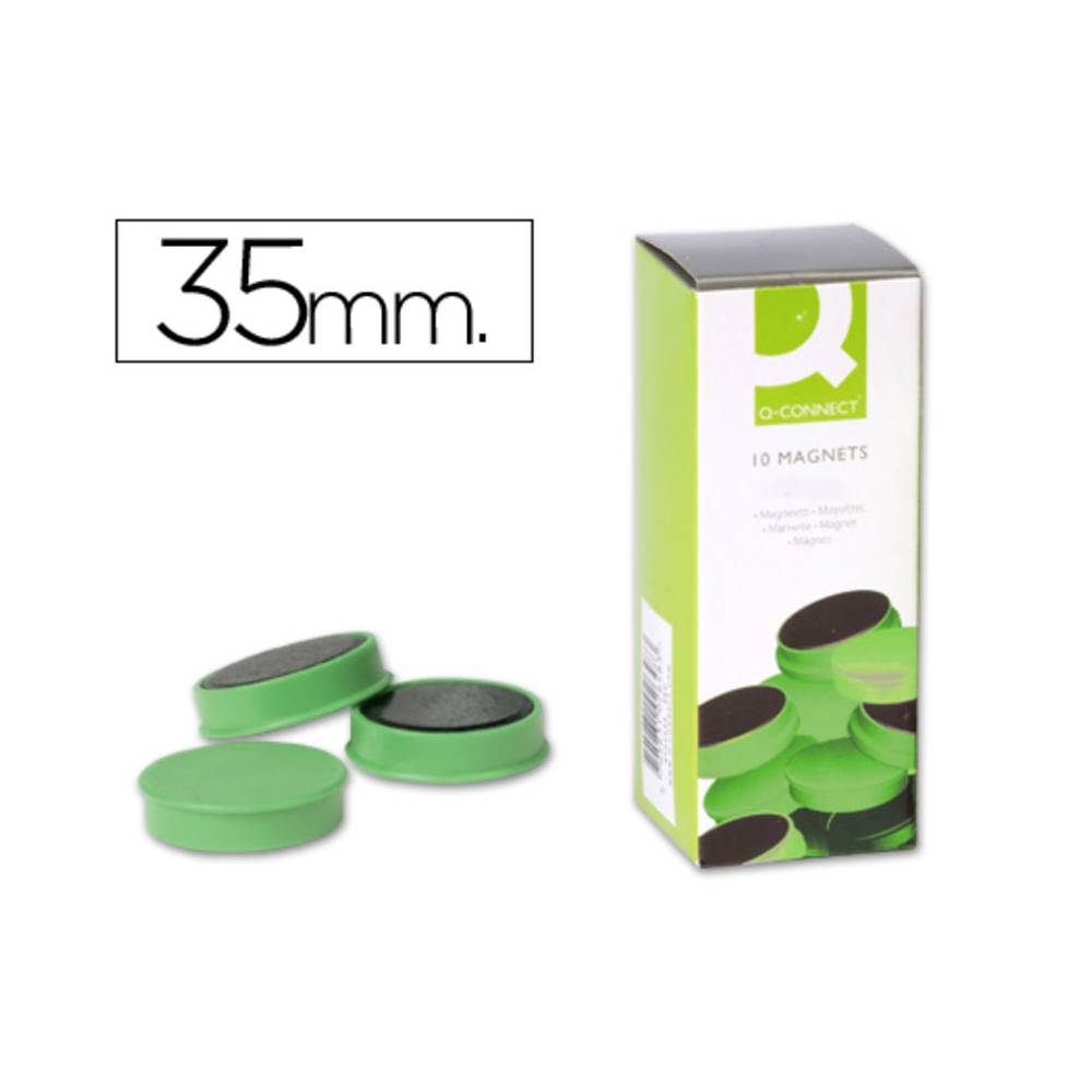 Imanes para sujecion q-connect ideal para pizarras magneticas35 mm verde caja de 10 unidades