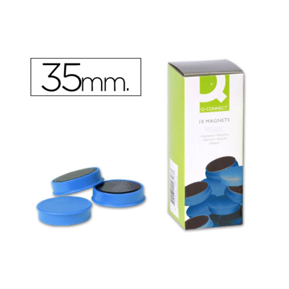 Imanes para sujecion q-connect ideal para pizarras magneticas35 mm azul caja de 10 unidades