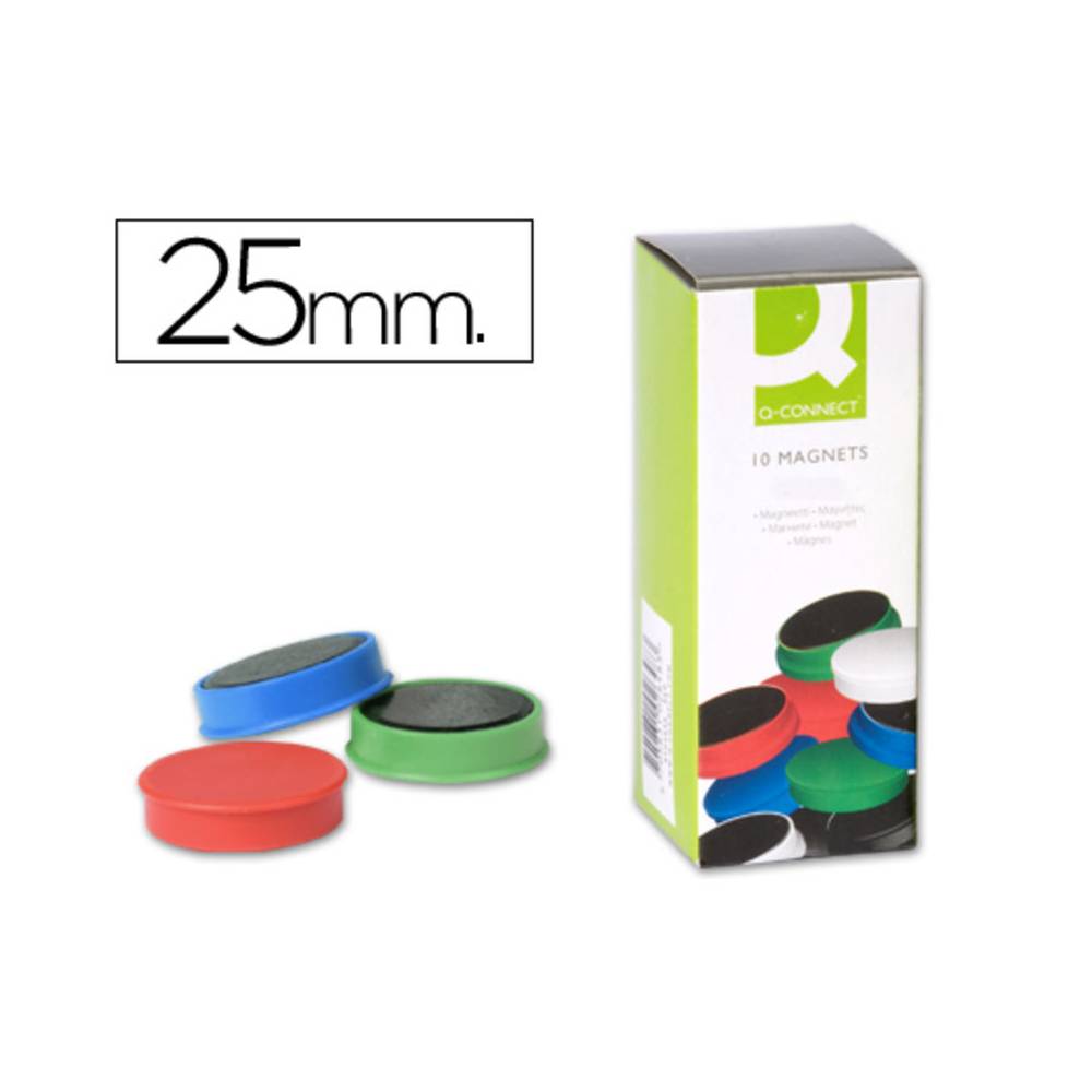 Imanes para sujecion q-connect ideal para pizarras magneticas25 mm colores surtidos caja de 10 unidades