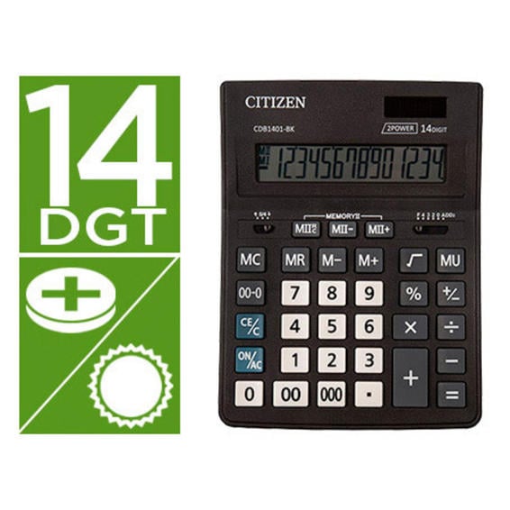 Calculadora citizen sobremesa business line eco eficiente solar y pilas 14 digitos 200x157x35 mm