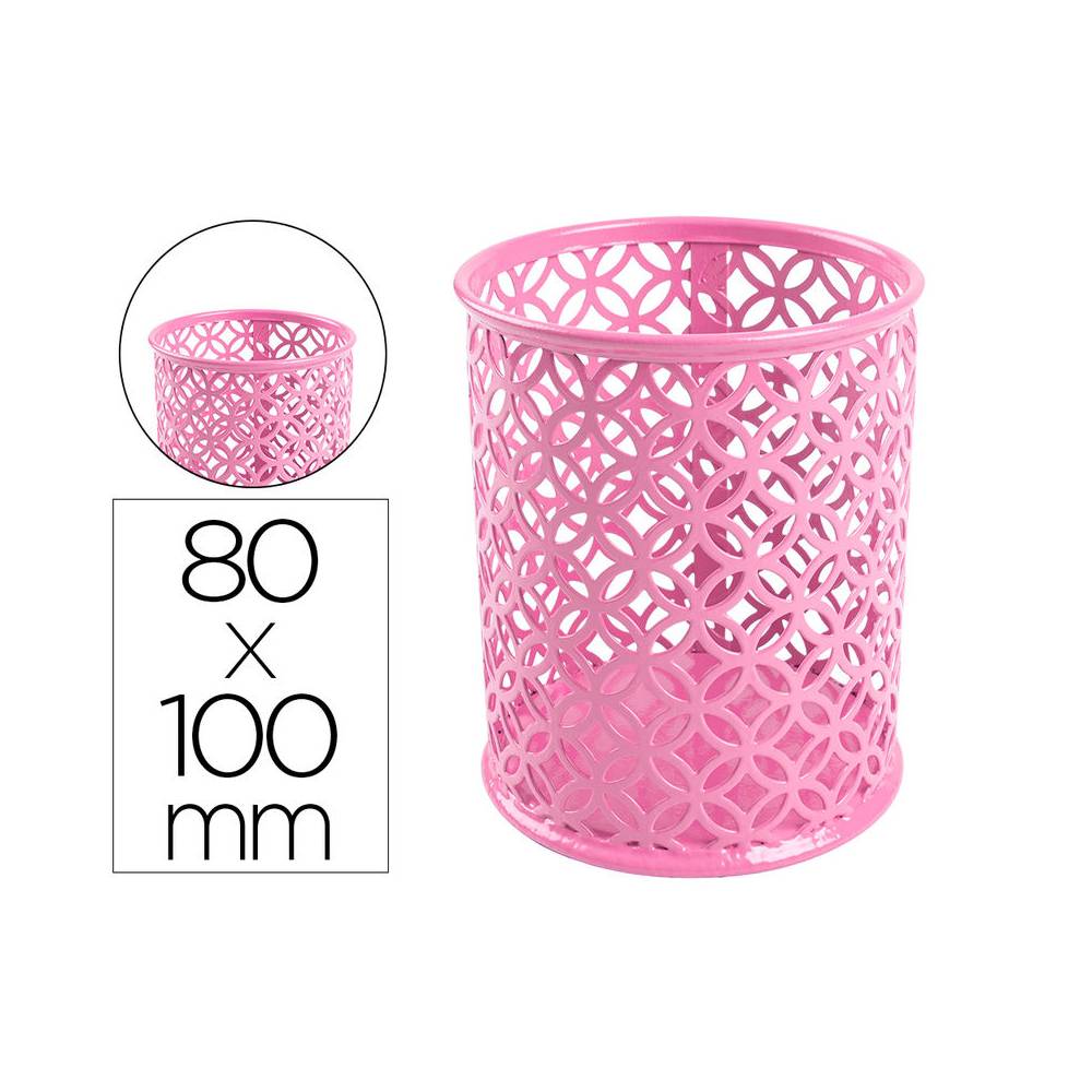 Cubilete portalapices q-connect metal redondo diametro 80 altura 100 mm rosa
