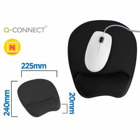 Alfombrilla para raton q-connect con reposamuñecas ergonomica de gel color negro 225x240x20 mm