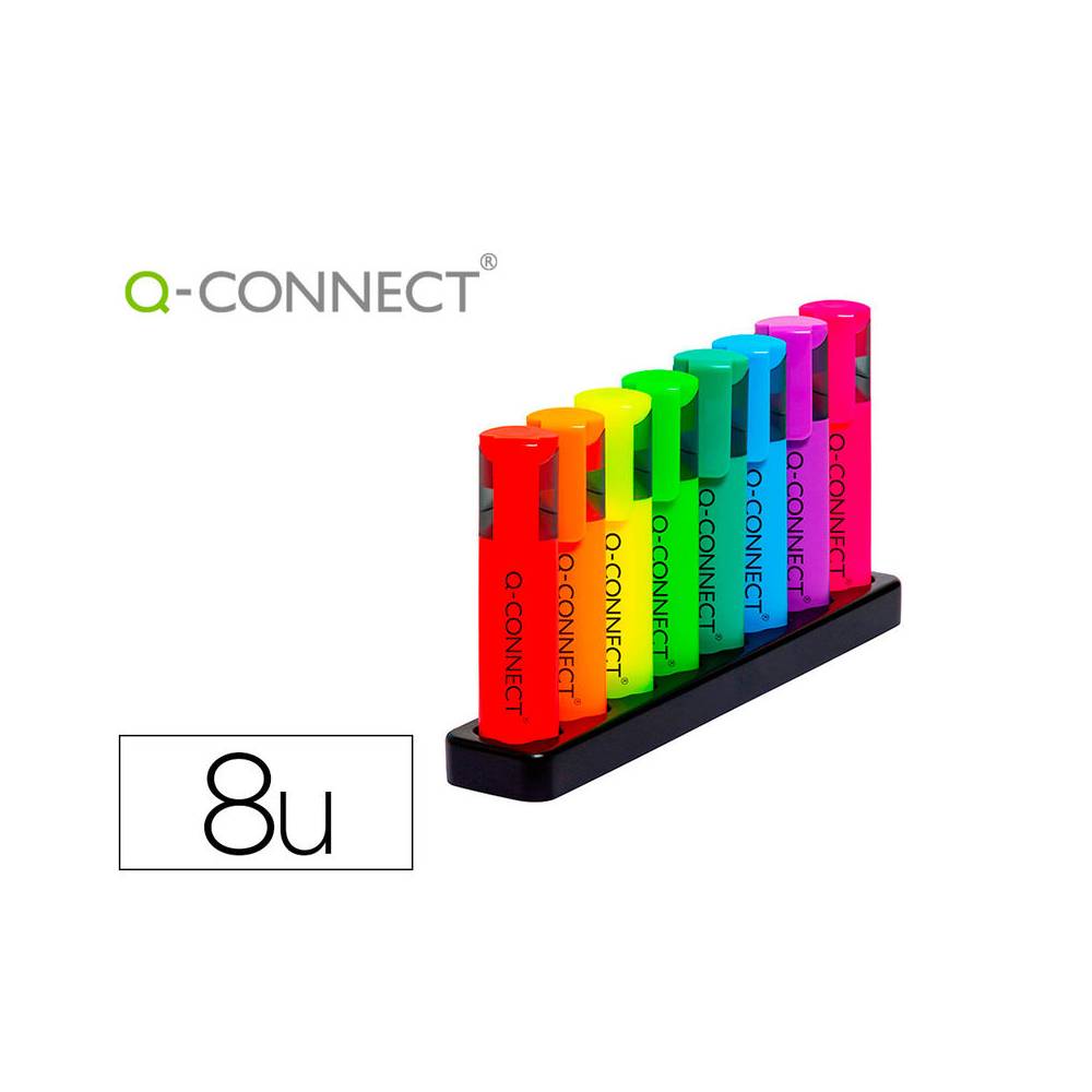 Rotulador q-connect fluorescente neon punta biselada estuche de sobremesa 8 colores surtidos