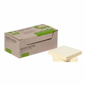 Bloc de notas adhesivas quita y pon q-connect 76x76 mm 100% papel reciclado amarillo en caja de carton